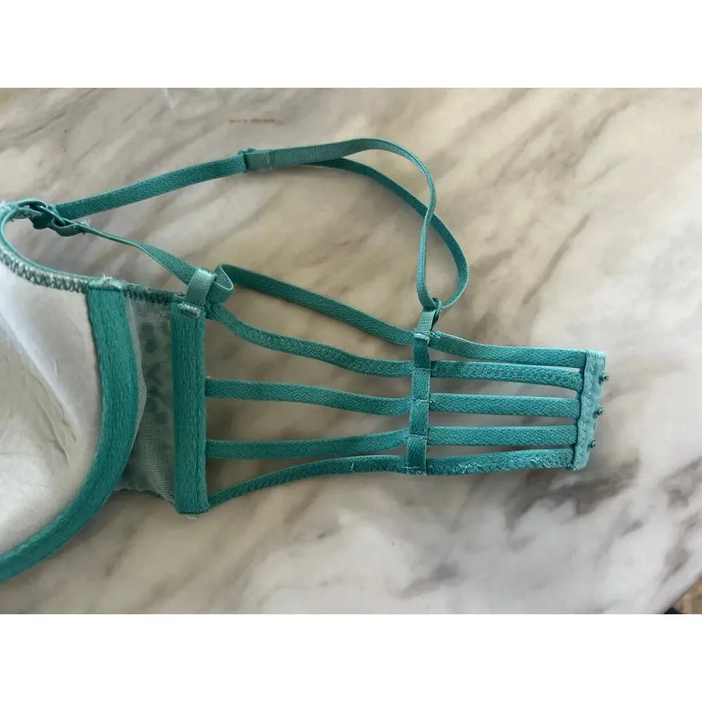 Intimately Free People Teal Green Leopard Cage Bra 34C